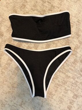 Zaful Black Bandeau Bikini with White Trim